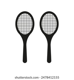 Tennis racket icons. Black and white. Vector sports symbols. Athletic equipment.