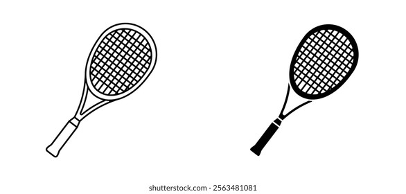 Tennis racket icons in outline and fill. vector illustration for ui.