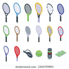 Tennis Racket icons set isometric vector. Sport ball. Game gear