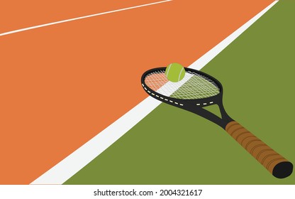tennis racket isolated on a tennis court