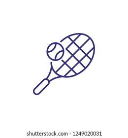Tennis racket line icon. Tennis racket and ball on white background. Sport concept. Vector illustration can be used for topics like sport, tennis, active lifestyle