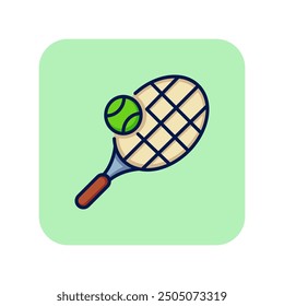 Tennis racket line icon. Tennis racket and ball on green background. Sport concept. Vector illustration can be used for topics like sport, tennis, active lifestyle