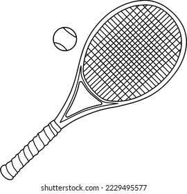 tennis racket line vector illustration isolated on white background