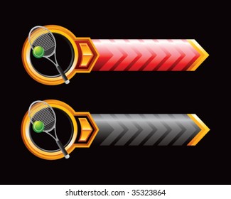 tennis racket on arrow banner