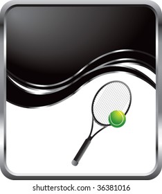 tennis racket on black wave background