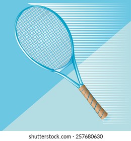 tennis racket on blue background.