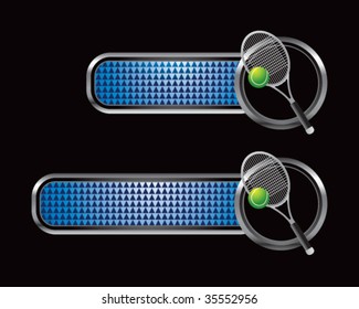 tennis racket on blue hexagon tabs