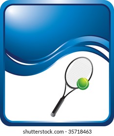 tennis racket on blue wave background