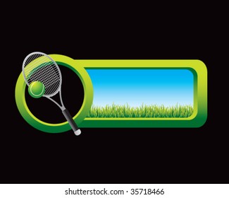 tennis racket on countryside banner