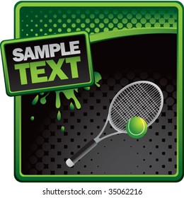 tennis racket on green halftone splat banner