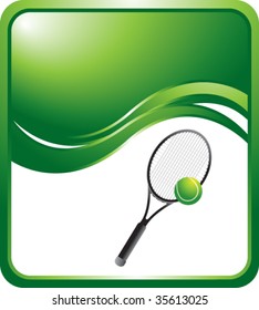 tennis racket on green wave background