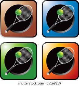 tennis racket on multicolored web buttons