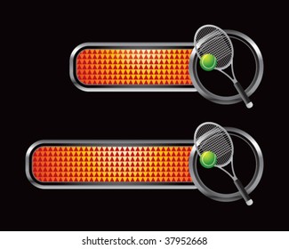 tennis racket on orange checkered tabs