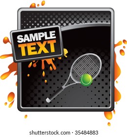 tennis racket on orange painted template background