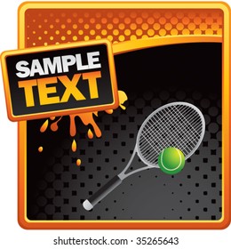 tennis racket on orange splat banner