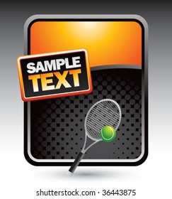 tennis racket on orange stylized banner