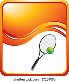 tennis racket on orange wave background