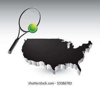 raqueta de tenis sobre ícono negro de estados unidos