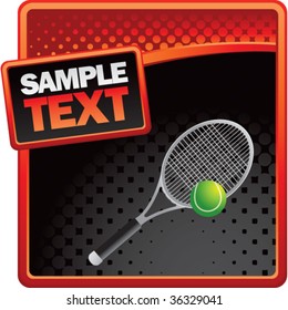 tennis racket on red and black halftone banner