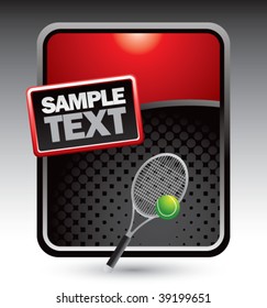 tennis racket on red stylized banner