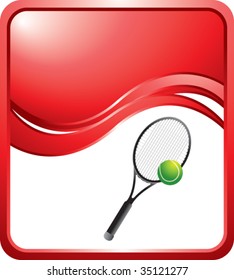 tennis racket on red wave background