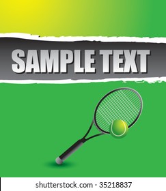 tennis racket on ripped banner