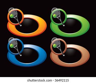 tennis racket on round colored web buttons