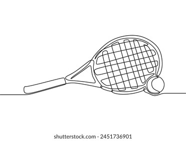 Raqueta de tenis de una línea de arte. Dibujo de línea continua de tenis