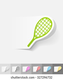 tennis racket paper sticker with shadow. Vector illustration