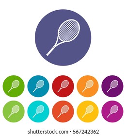 Tennis racket set icons in different colors isolated on white background