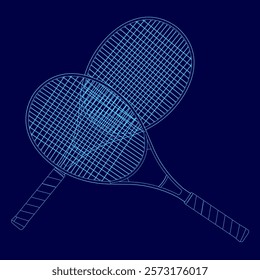 Tennis racket is shown in blue with a handle. The racket is in the middle of a blue background