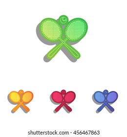 Tennis racket sign. Colorfull applique icons set.