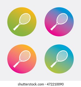 Tennis racket sign icon. Sport symbol. Gradient flat buttons with icon. Modern design. Vector