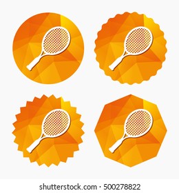 Tennis racket sign icon. Sport symbol. Triangular low poly buttons with flat icon. Vector