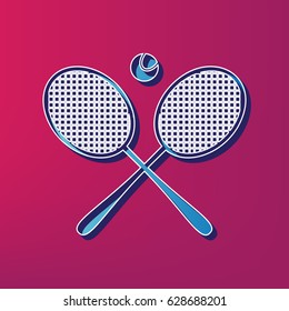 Tennis racket sign. Vector. Blue 3d printed icon on magenta background.