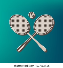 Tennis racket sign. Vector. Icon printed at 3d on sea color background.