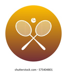 Tennis racket sign. White icon in circle with golden gradient as background. Isolated.