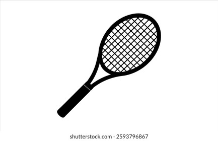 Tennis racket silhouette, angled on white background.