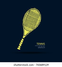Tennis racket, sketch. Vector illustration, hand drawing, print on the T-shirt.