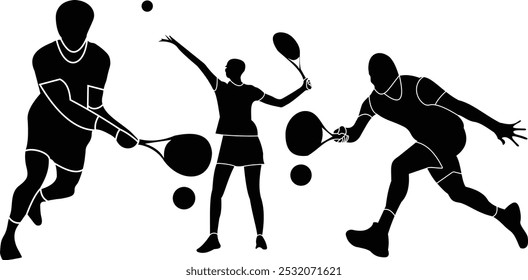 Tennis racket sports player silhouette vector icon illustration.