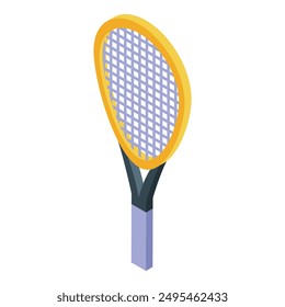 Tennis racket standing vertically, isometric illustration of sports equipment for playing on court