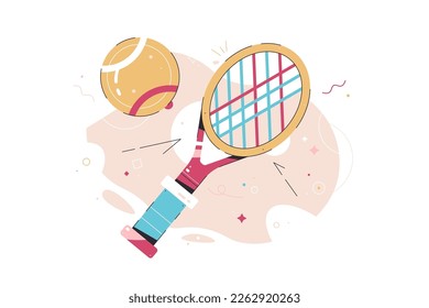 Tennis racket with tennisball. Colorful Vector illustration for web banner, presentations, social networks, documents, open, posters, mobile phone. 