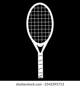 Tennis racket vector icon black classic illustration. Black Background. Tennis racket icon