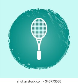 tennis racket vector icon - round button