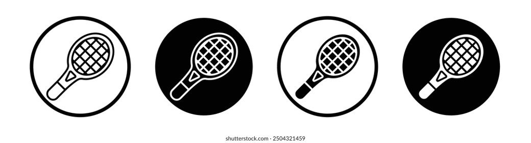 Tennis racket vector icon set black filled and outlined style.