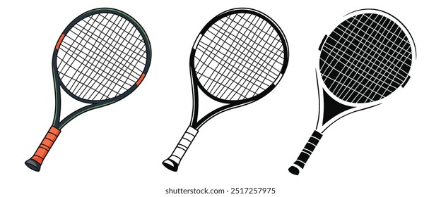 Tennis Racket vector illustration, outline, silhouette on white background