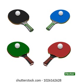 Tennis racket in vector.Racket for table tennis in the vector.Ping-pong racket in vector on white background.A table tennis ball in a vector.