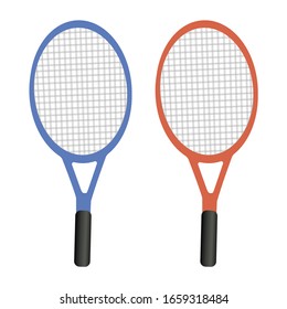 Tennis racket with yellow ball on white background. Vector illustration in trendy flat style. EPS 10.