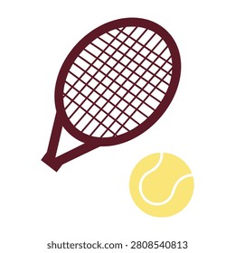 Tennis racket and yellow ball on white background, sports equipment, recreation activity