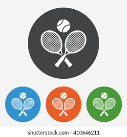 Tennis rackets with ball icon. Sport symbol. Circle buttons with flat sign. Vector